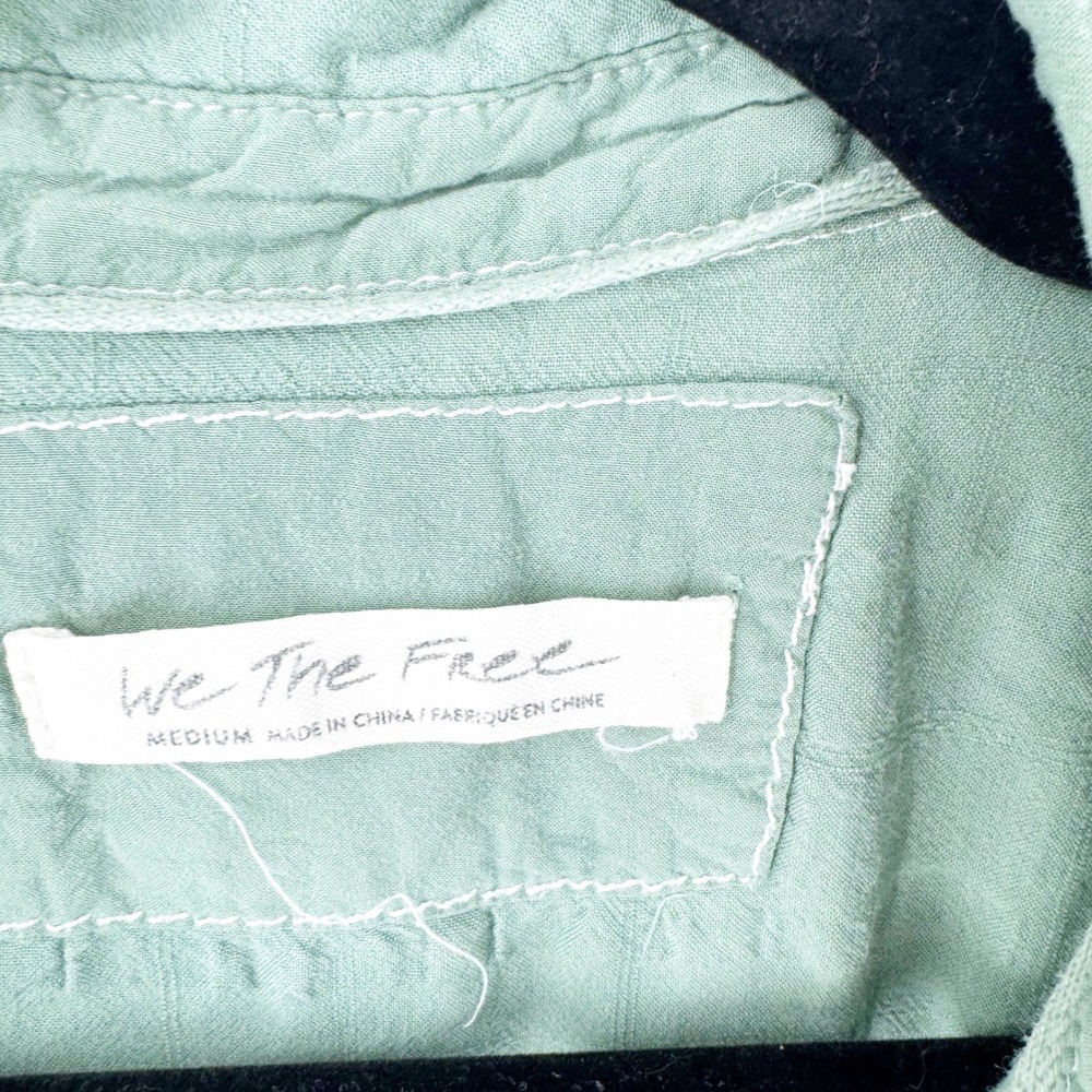 Free People We The Free Green Button Down Shirt Dress Raw Hem Pockets Medium - Picture 6 of 11